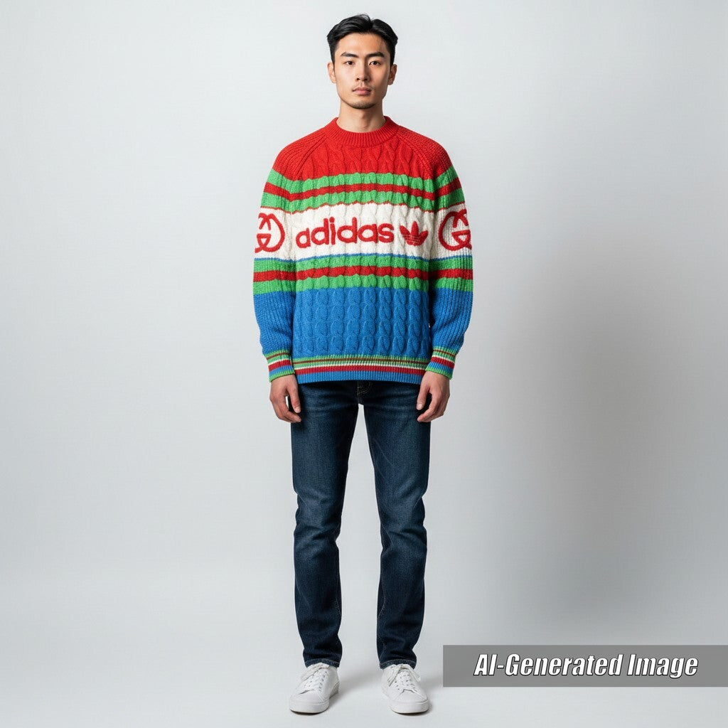 Pristine GUCCI×adidas sweater Interlocking G Web Line multicolor mens XS 717722