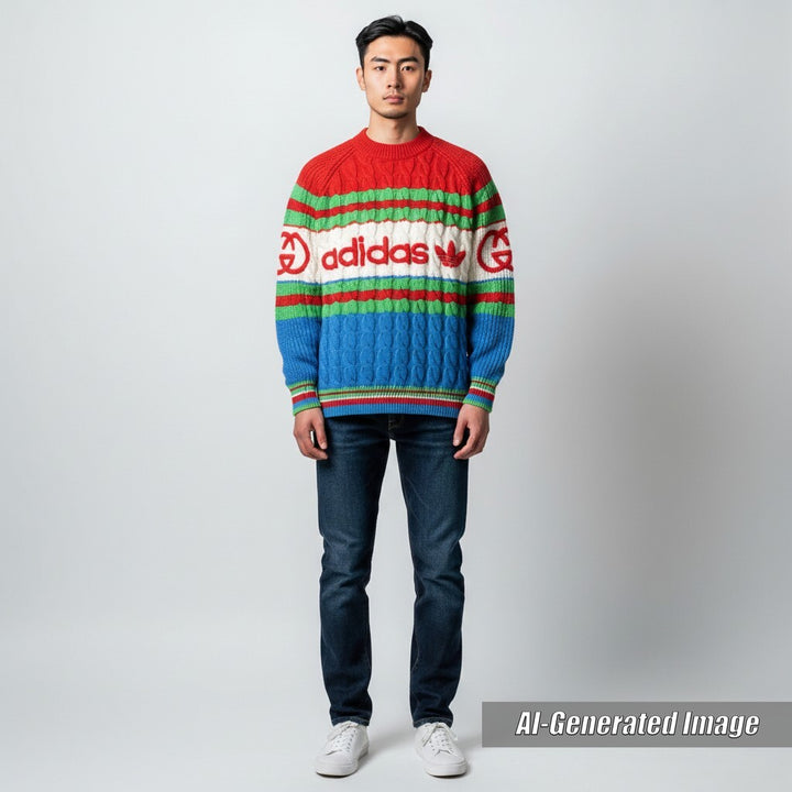 Pristine GUCCI×adidas sweater Interlocking G Web Line multicolor mens XS 717722