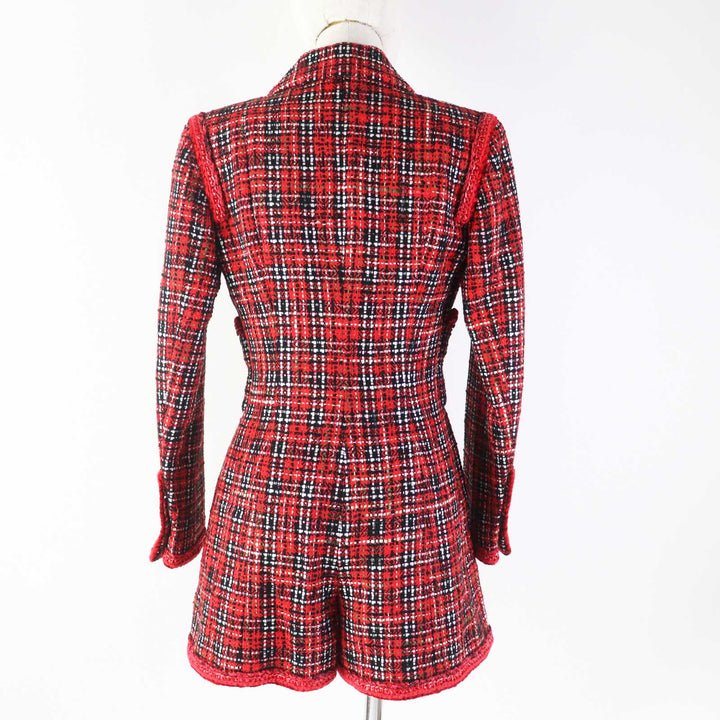 CHANEL COCO Mark buttoned tweed jumpsuit Red black silk Women 34 20S P64165
