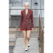 CHANEL COCO Mark buttoned tweed jumpsuit Red black silk Women 34 20S P64165
