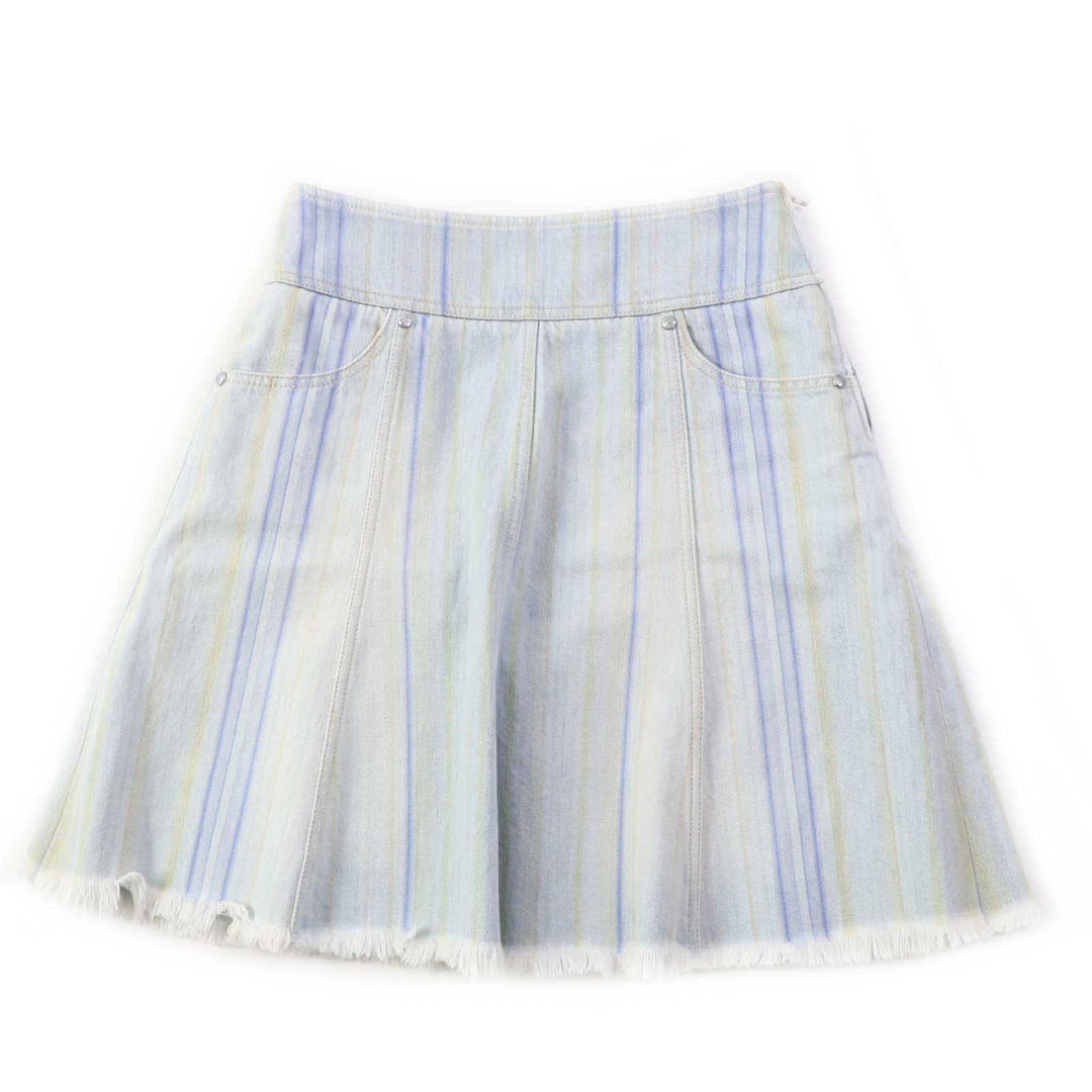 Excellent CHANEL skirt Stripe Pattern Cut-off Hem Denim Light blue cotton Women