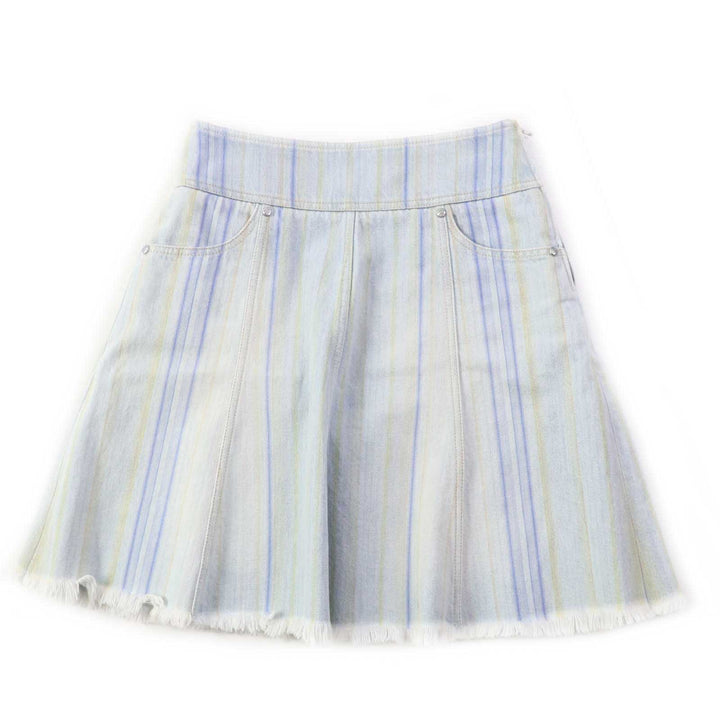 Excellent CHANEL skirt Stripe Pattern Cut-off Hem Denim Light blue cotton Women