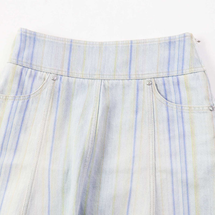 Excellent CHANEL skirt Stripe Pattern Cut-off Hem Denim Light blue cotton Women