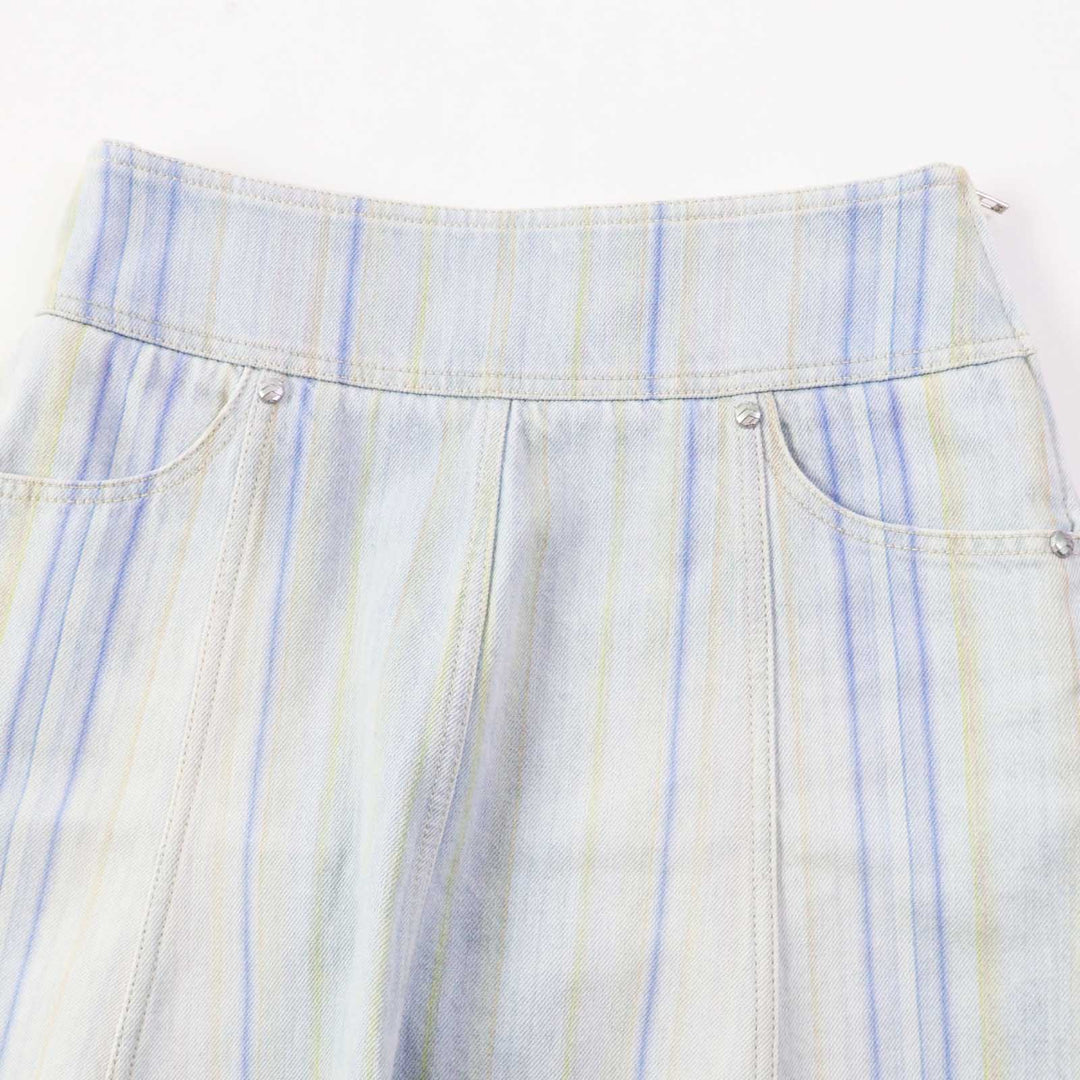 Discounted Excellent CHANEL skirt Stripe Pattern Cut-off Hem Denim Light blue cotton Women