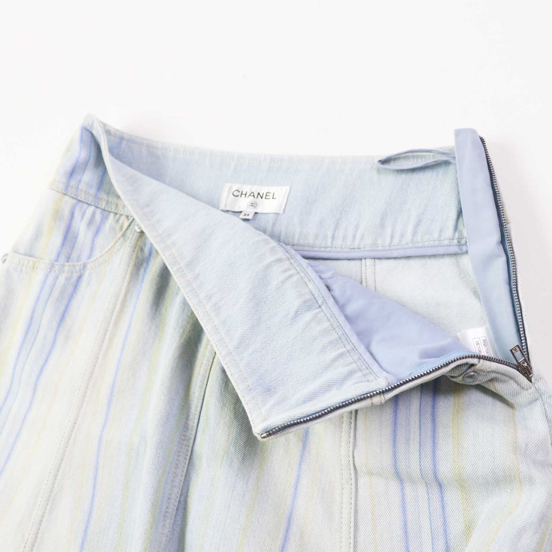 Excellent CHANEL skirt Stripe Pattern Cut-off Hem Denim Light blue cotton Women