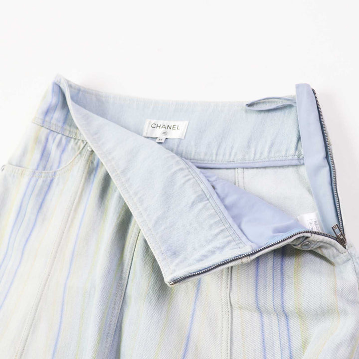 Excellent CHANEL skirt Stripe Pattern Cut-off Hem Denim Light blue cotton Women