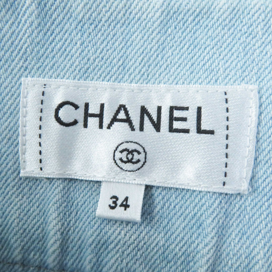 Excellent CHANEL skirt Stripe Pattern Cut-off Hem Denim Light blue cotton Women