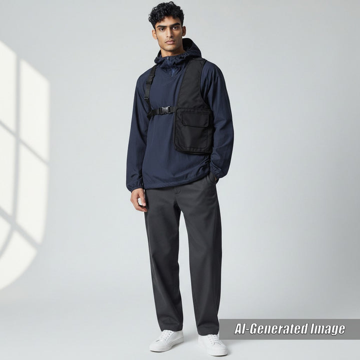 Pristine LOUIS VUITTON Blouson Windbreaker with belt pocket Navy Nylon mens 50