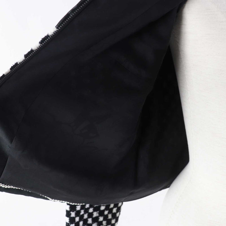 CHANEL Jacket Leather Sequin Checkered Tweed Black White Nylon Women 34 P57185