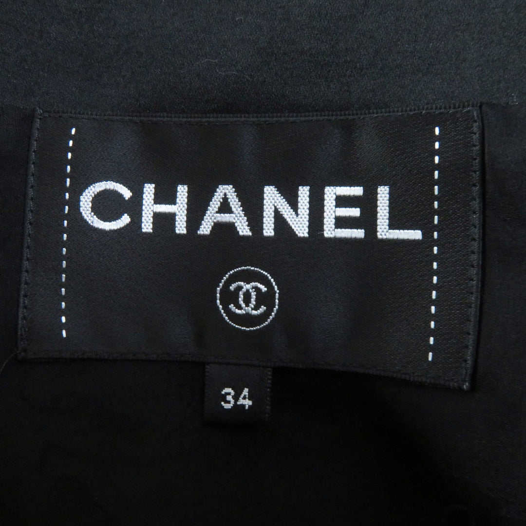 CHANEL Jacket Leather Sequin Checkered Tweed Black White Nylon Women 34 P57185