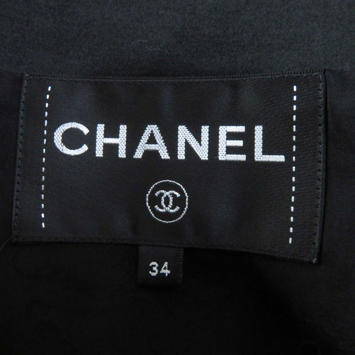 CHANEL Jacket Leather Sequin Checkered Tweed Black White Nylon Women 34 P57185