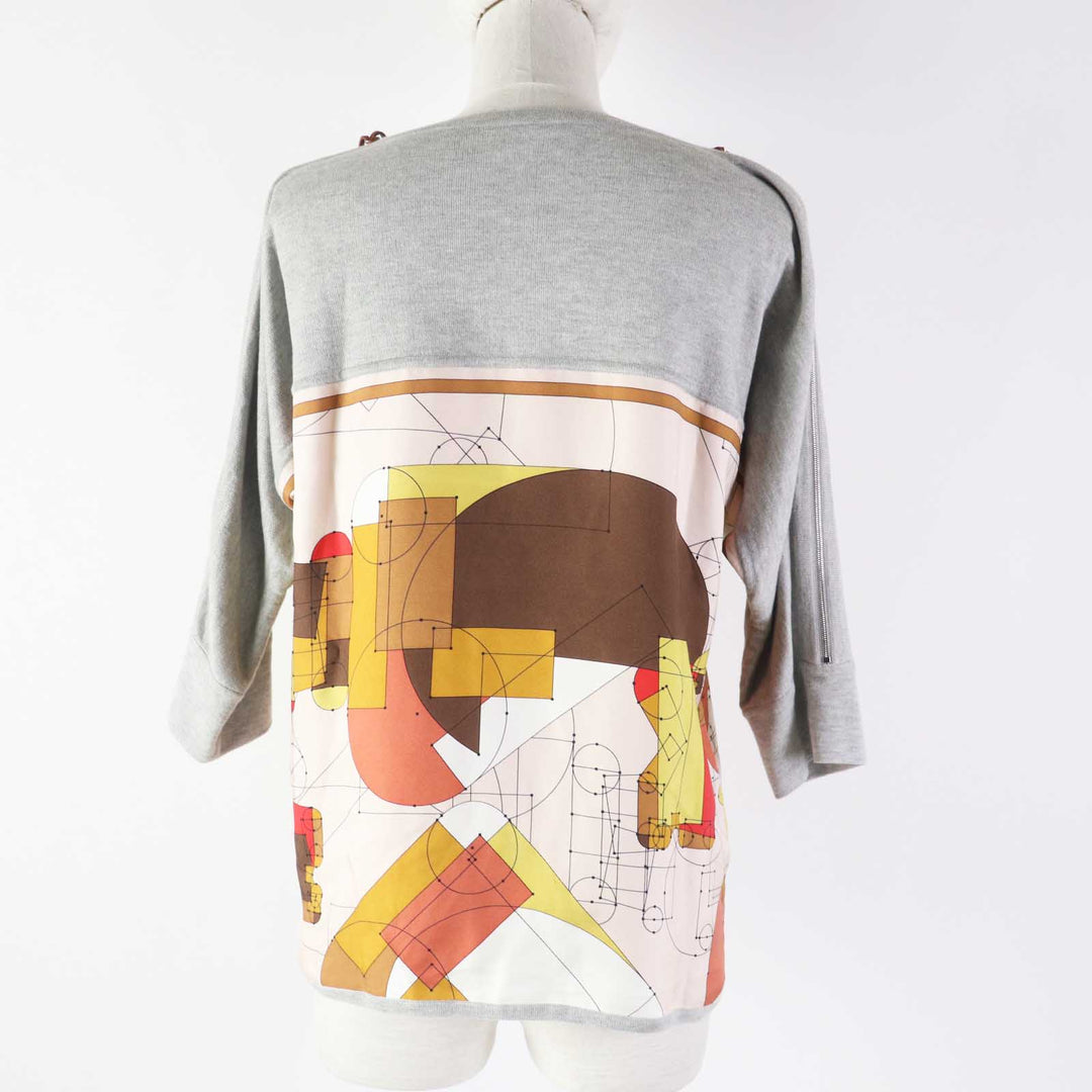 Great HERMES T-shirt ECHEC AU ROI Checkmate twill laine Gray multi silk Women 34