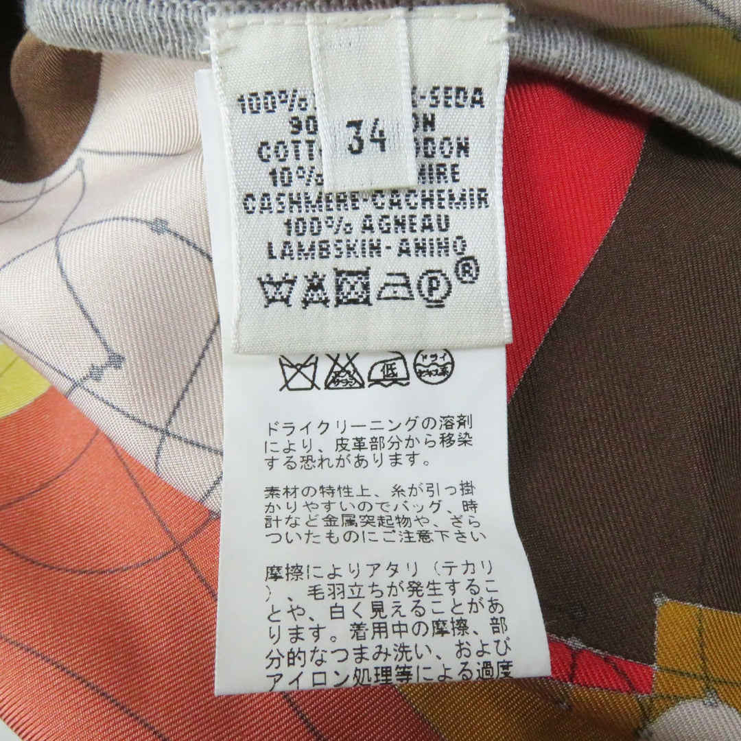Great HERMES T-shirt ECHEC AU ROI Checkmate twill laine Gray multi silk Women 34