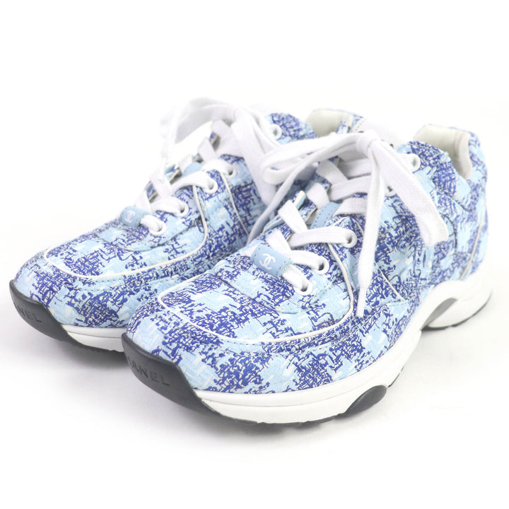 Great CHANEL Low cut sneakers COCO Mark Fabric 24P blue Women 36 G45585