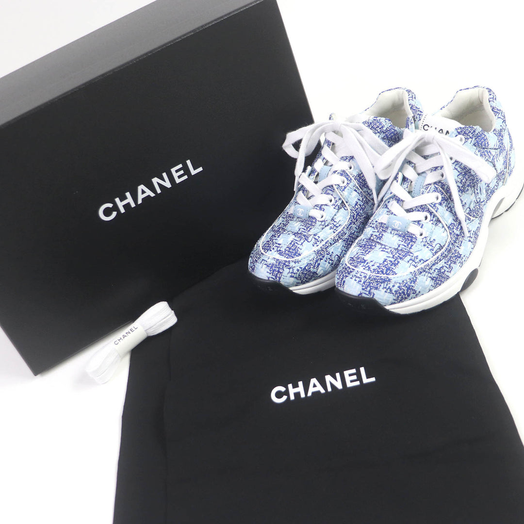 Great CHANEL Low cut sneakers COCO Mark Fabric 24P blue Women 36 G45585