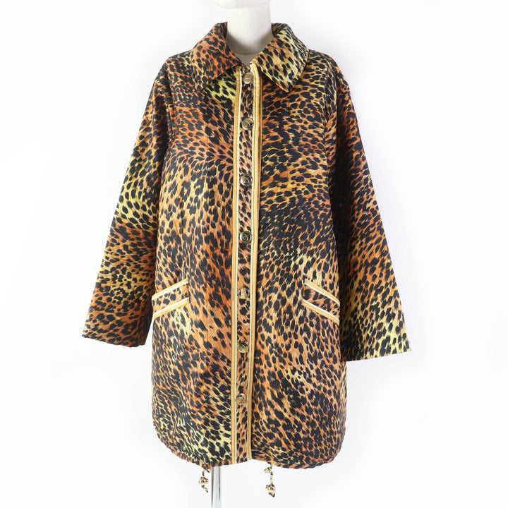 Great LEONARD FASHION coat Leopard Pattern Padded Brown silk Women 0328451