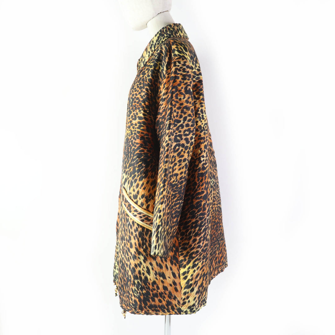 Great LEONARD FASHION coat Leopard Pattern Padded Brown silk Women 0328451