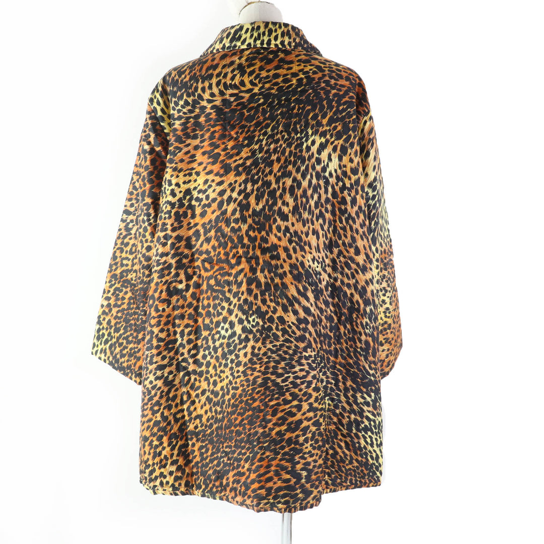 Great LEONARD FASHION coat Leopard Pattern Padded Brown silk Women 0328451