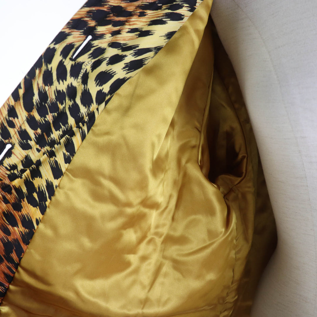 Great LEONARD FASHION coat Leopard Pattern Padded Brown silk Women 0328451