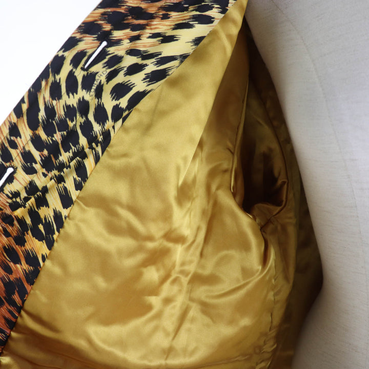 Great LEONARD FASHION coat Leopard Pattern Padded Brown silk Women 0328451
