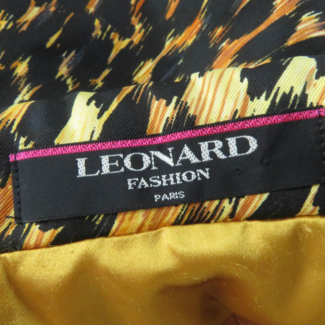 Great LEONARD FASHION coat Leopard Pattern Padded Brown silk Women 0328451