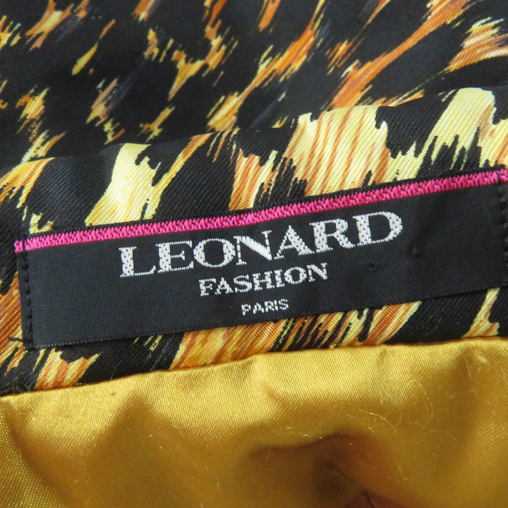 Great LEONARD FASHION coat Leopard Pattern Padded Brown silk Women 0328451