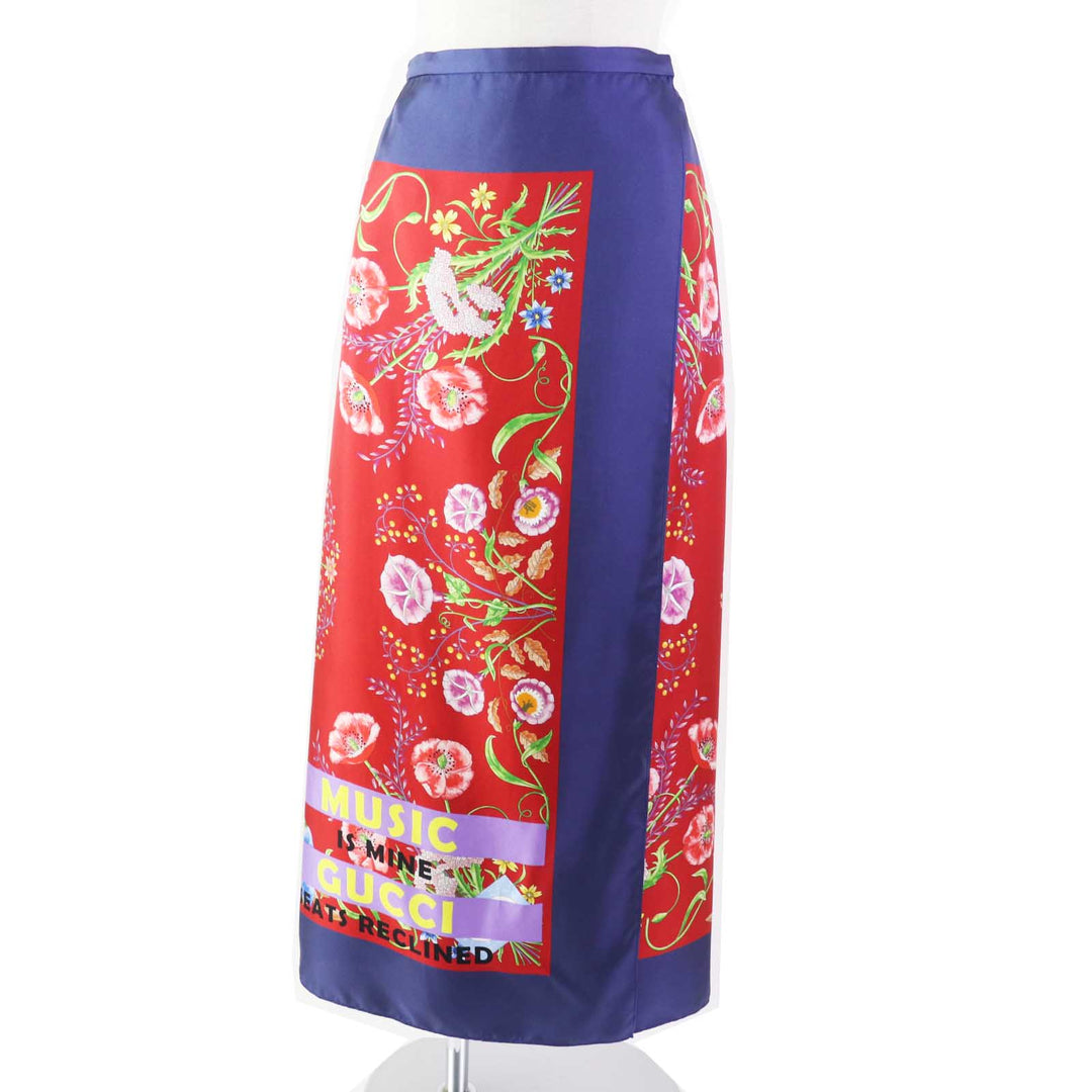 Great GUCCI Wrap skirt Logo Long Navy red silk Women 36 676553