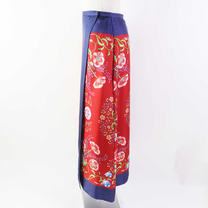 Great GUCCI Wrap skirt Logo Long Navy red silk Women 36 676553