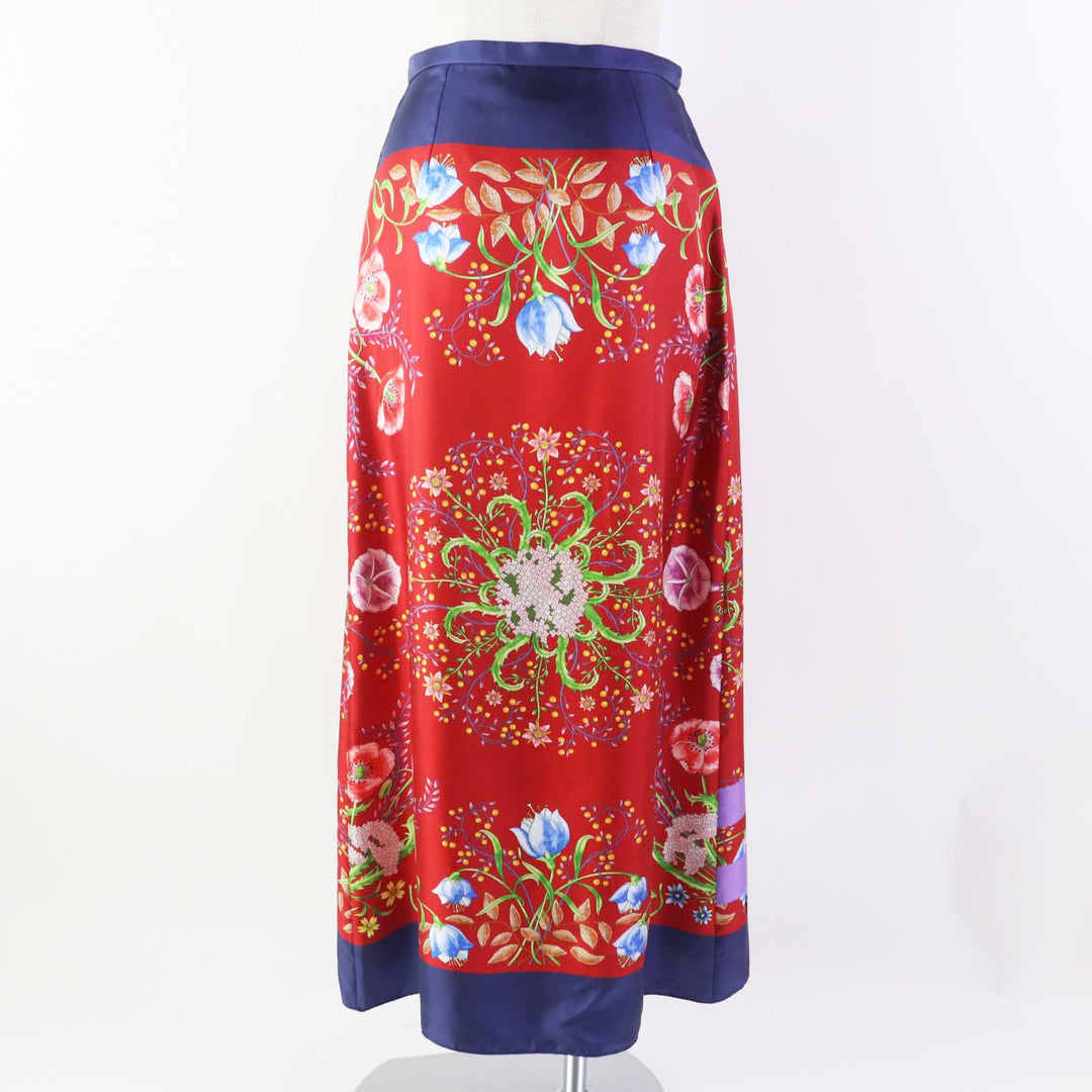 Great GUCCI Wrap skirt Logo Long Navy red silk Women 36 676553