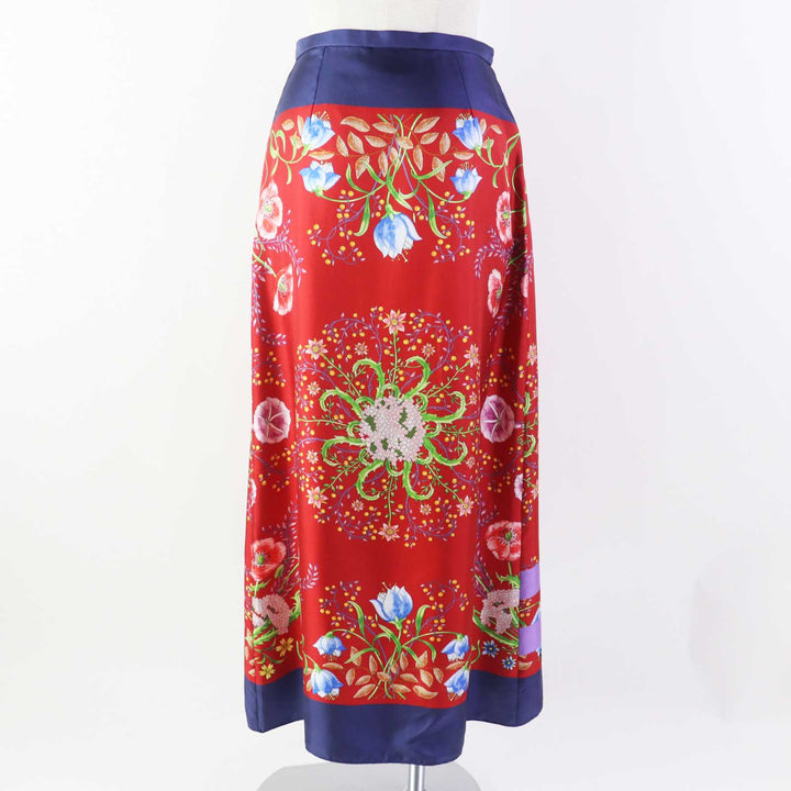 Great GUCCI Wrap skirt Logo Long Navy red silk Women 36 676553