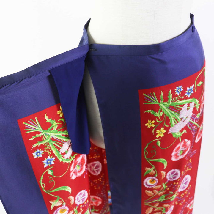 Great GUCCI Wrap skirt Logo Long Navy red silk Women 36 676553