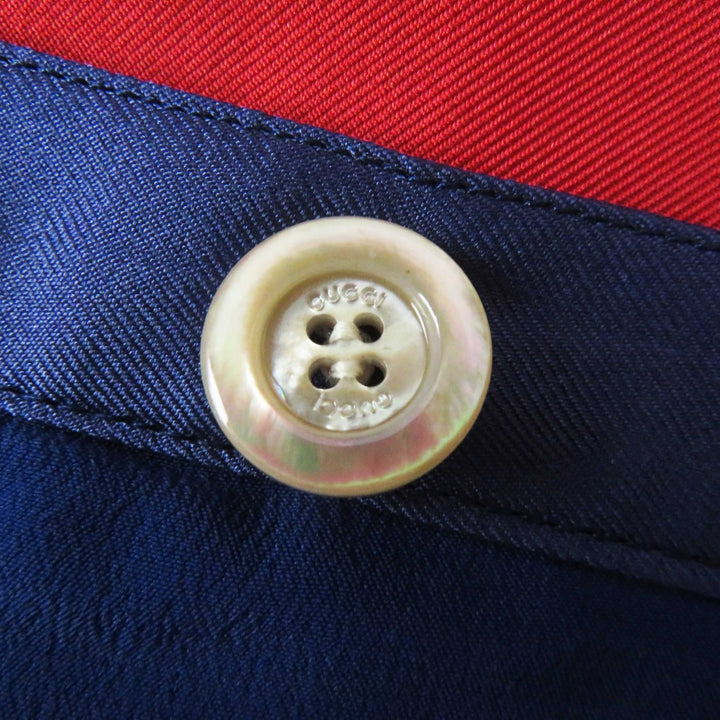Great GUCCI Wrap skirt Logo Long Navy red silk Women 36 676553