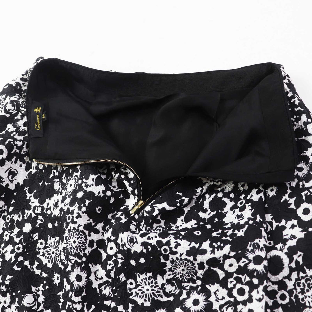Excellent DRAWER Long skirt Floral Jacquard black wool Women 36 6524-299-1667