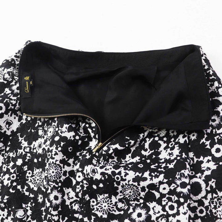 Excellent DRAWER Long skirt Floral Jacquard black wool Women 36 6524-299-1667
