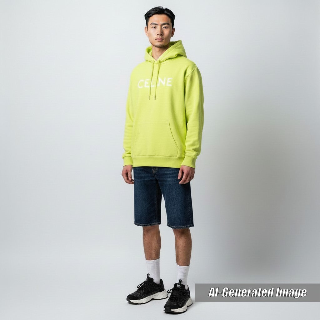 Great CELINE Parker Logo Print Cotton Fleece Loose Hoodie Sweatshirt mens M