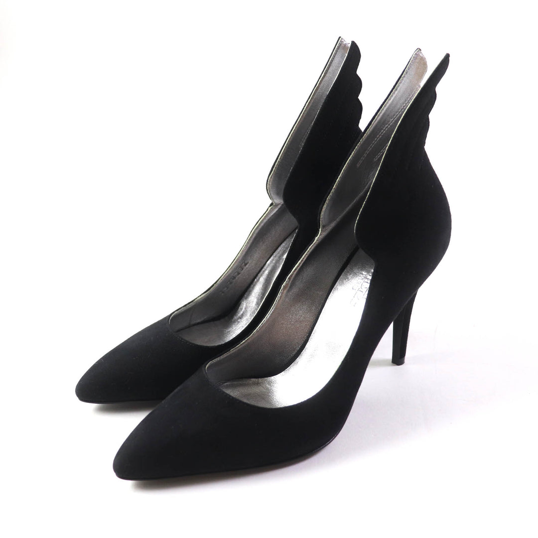 Pristine HERMES pumps Vector Feather motif black Suede leather Women 35