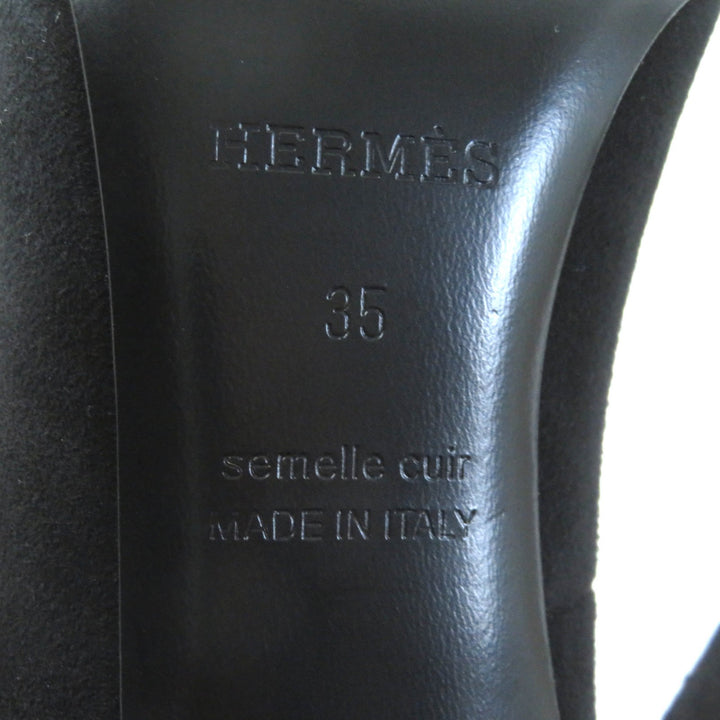 Discounted Pristine HERMES pumps Vector Feather motif black Suede leather Women 35