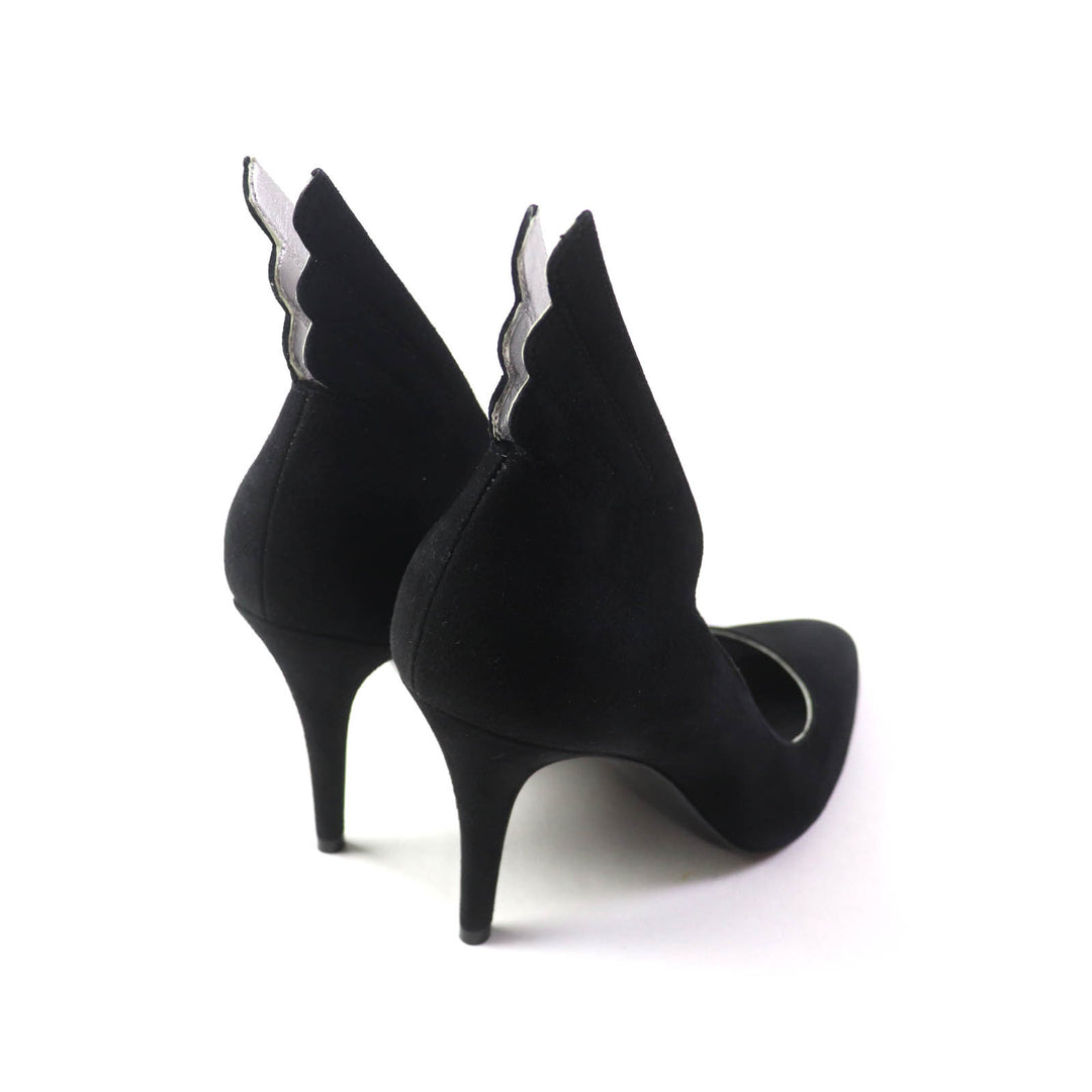 Pristine HERMES pumps Vector Feather motif black Suede leather Women 35