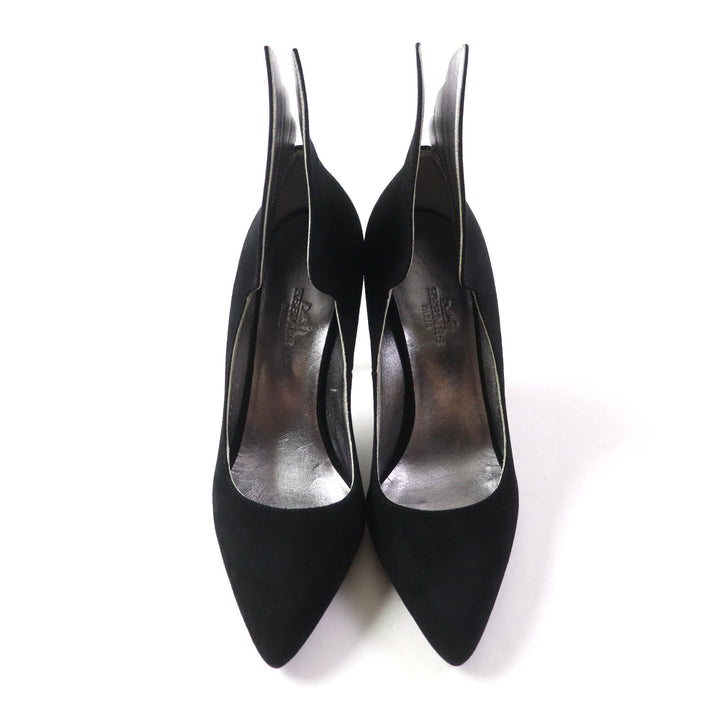Pristine HERMES pumps Vector Feather motif black Suede leather Women 35