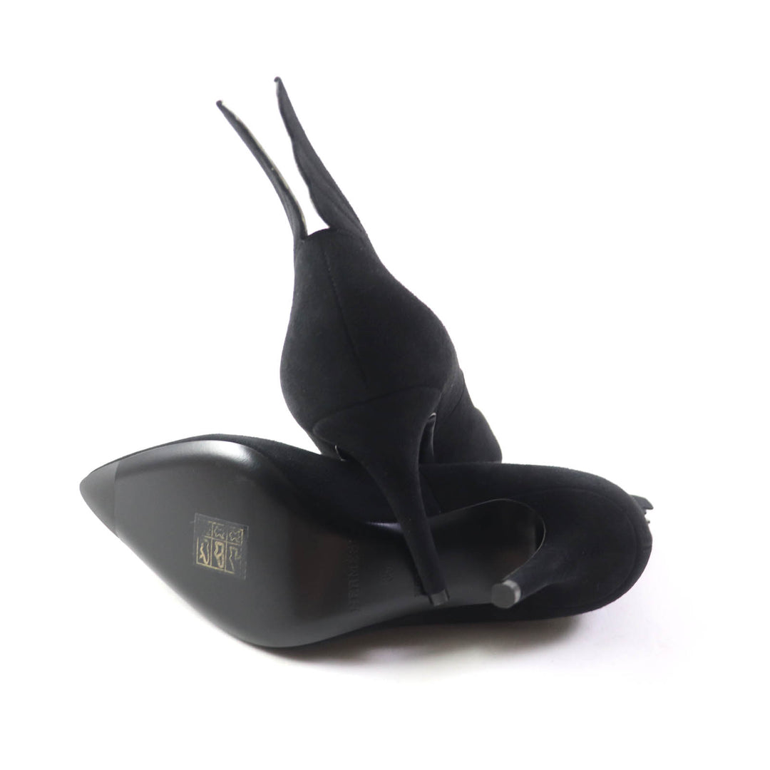 Pristine HERMES pumps Vector Feather motif black Suede leather Women 35