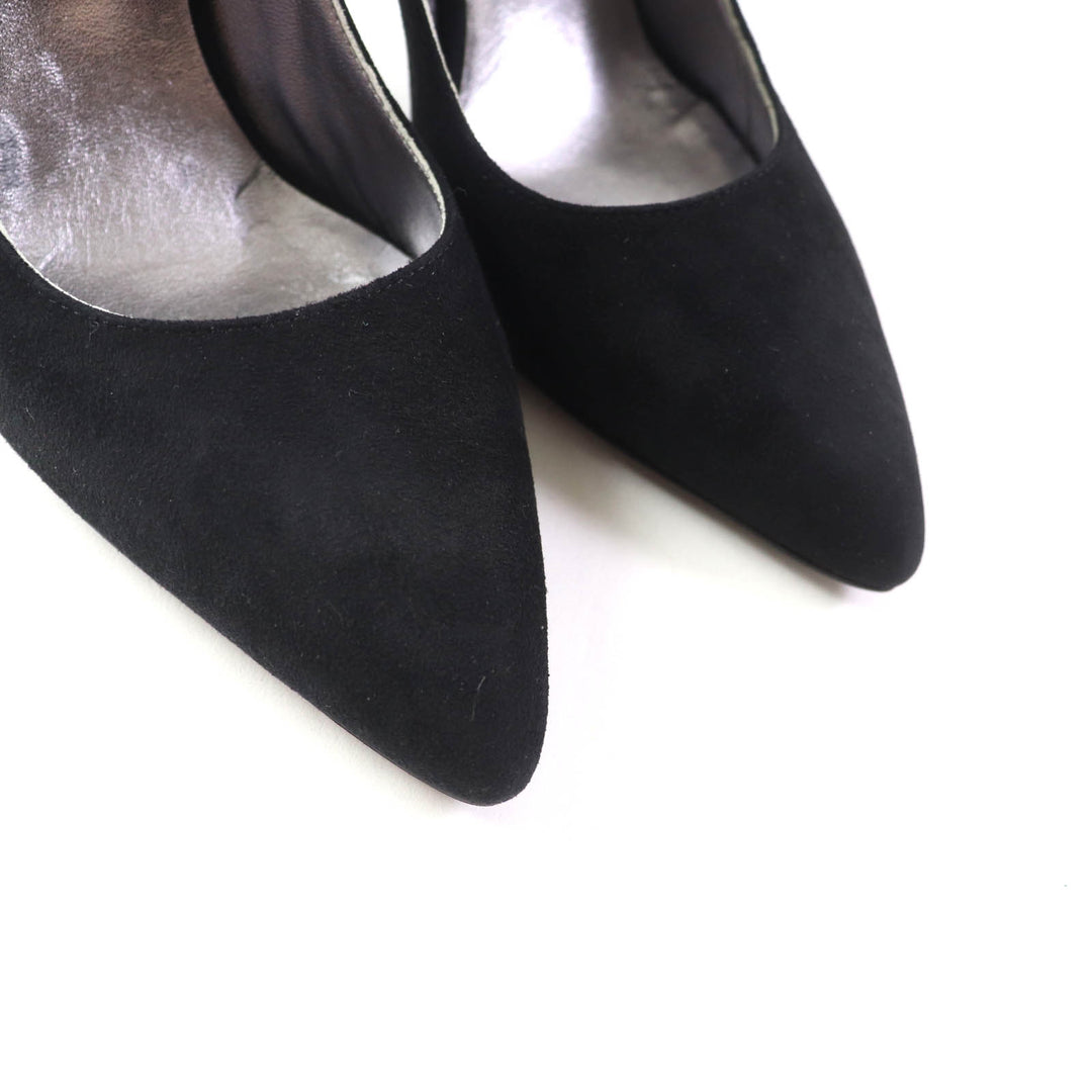 Pristine HERMES pumps Vector Feather motif black Suede leather Women 35