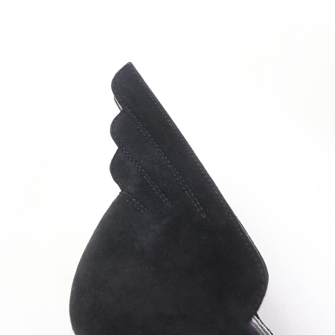 Pristine HERMES pumps Vector Feather motif black Suede leather Women 35