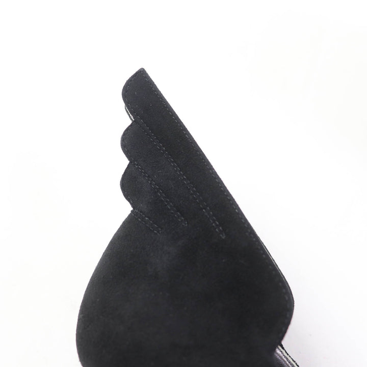 Pristine HERMES pumps Vector Feather motif black Suede leather Women 35