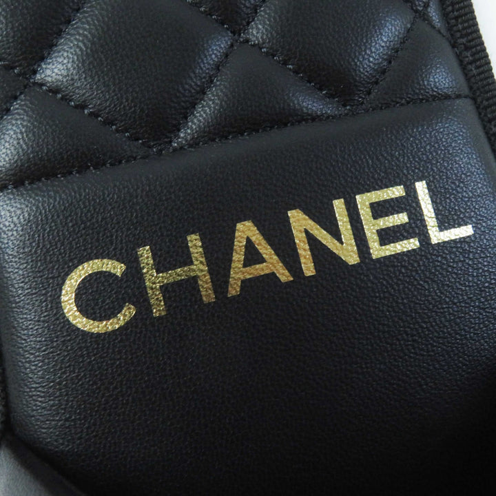 Pristine CHANEL Sandals COCO Mark F Pearl Chain Flat black leather Women L