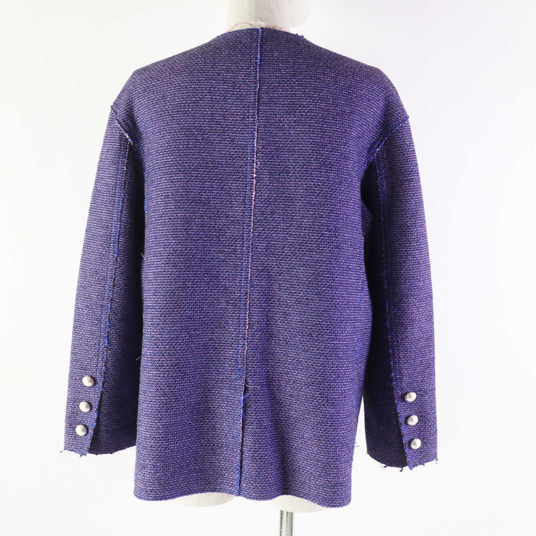 Great CHANEL Jacket COCO Mark Button Cut-off Tweed Metallic Blue pink Women 40 P45867