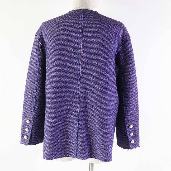 Great CHANEL Jacket COCO Mark Button Cut-off Tweed Metallic Blue pink Women 40 P45867