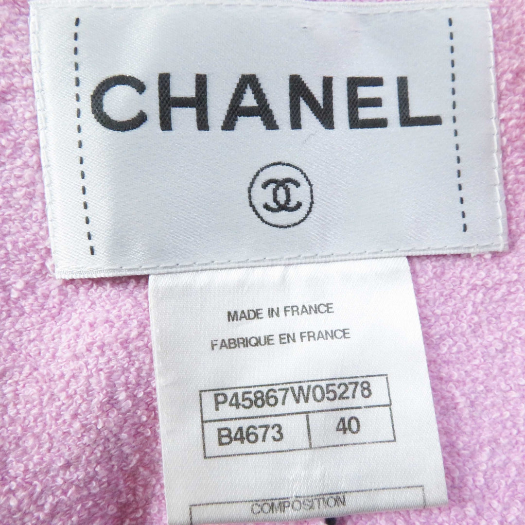 Great CHANEL Jacket COCO Mark Button Cut-off Tweed Metallic Blue pink Women 40 P45867