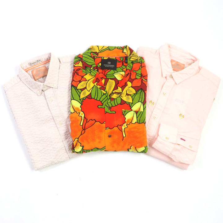 Pristine SCOTCH＆SODA Short sleeve shirt 100% cotton short-sleeved shirt, long-sleeved shirt, 100% rayon short-sleeved aloha shirt, 3-piece set Orange Rayon mens S