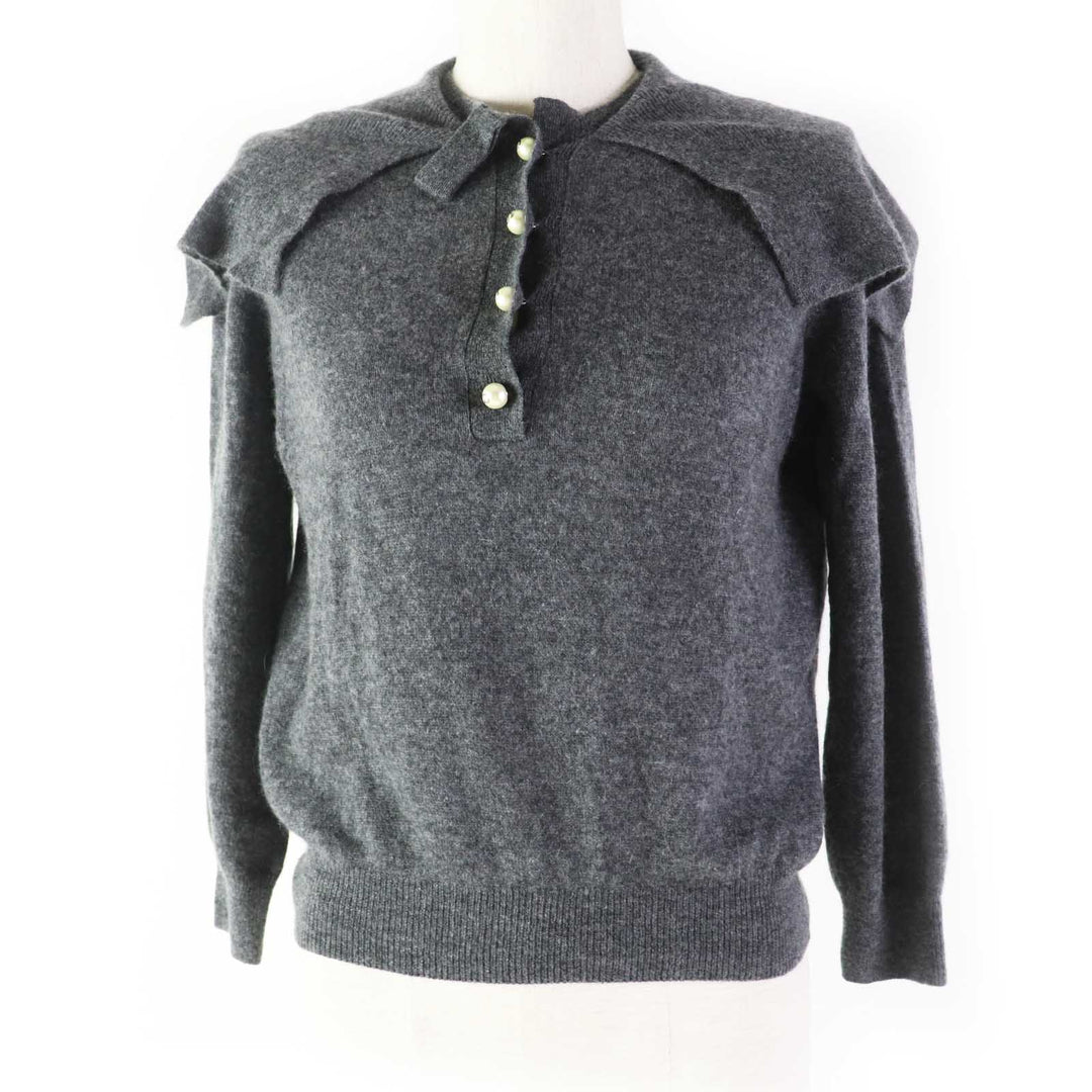 Great Christian Dior knit CD logo F pearl button cashmere Women 42 354S48AM053