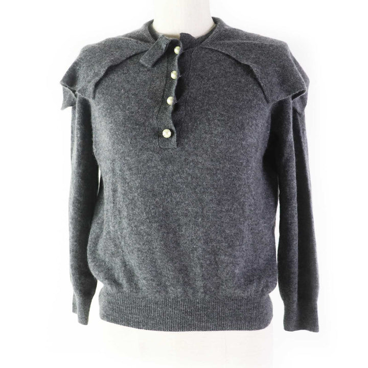 Great Christian Dior knit CD logo F pearl button cashmere Women 42 354S48AM053